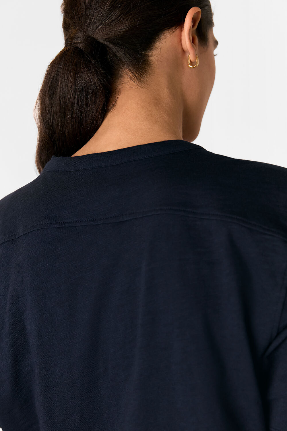 Navy Ella V Neck Button Through Tee