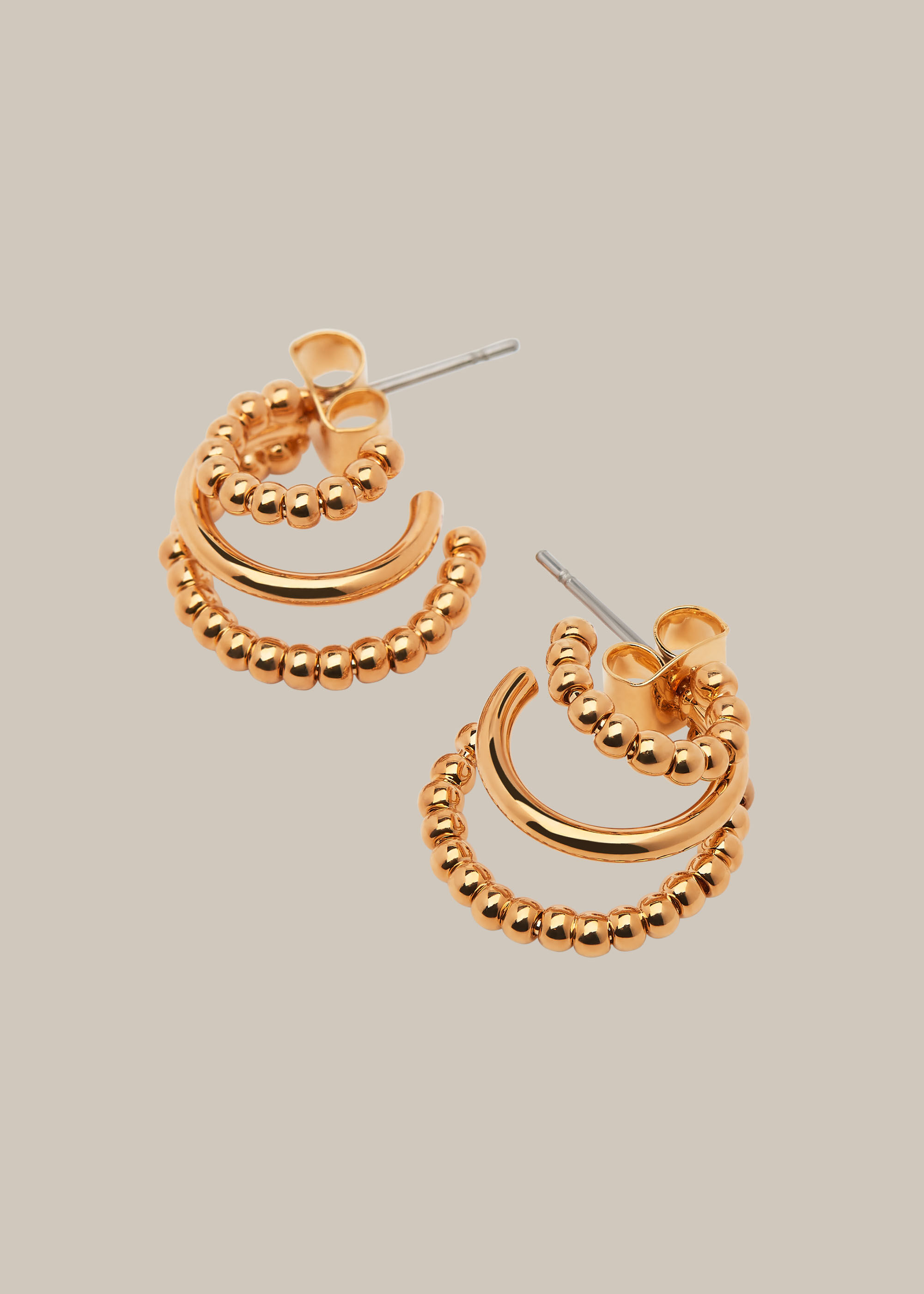 Gold Seed Bead Triple Hoop Earring
