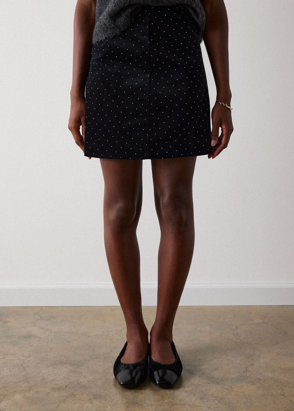 Black Hot Fix Velvet Mini Skirt
