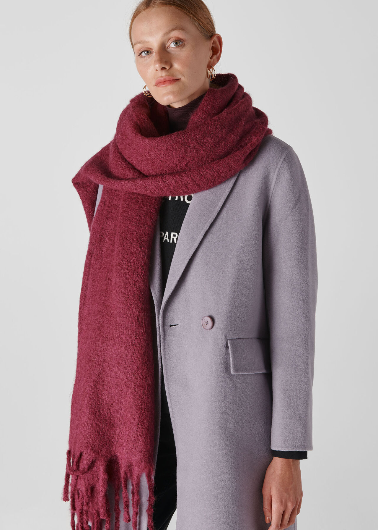 Open Weave Blanket Scarf Burgundy