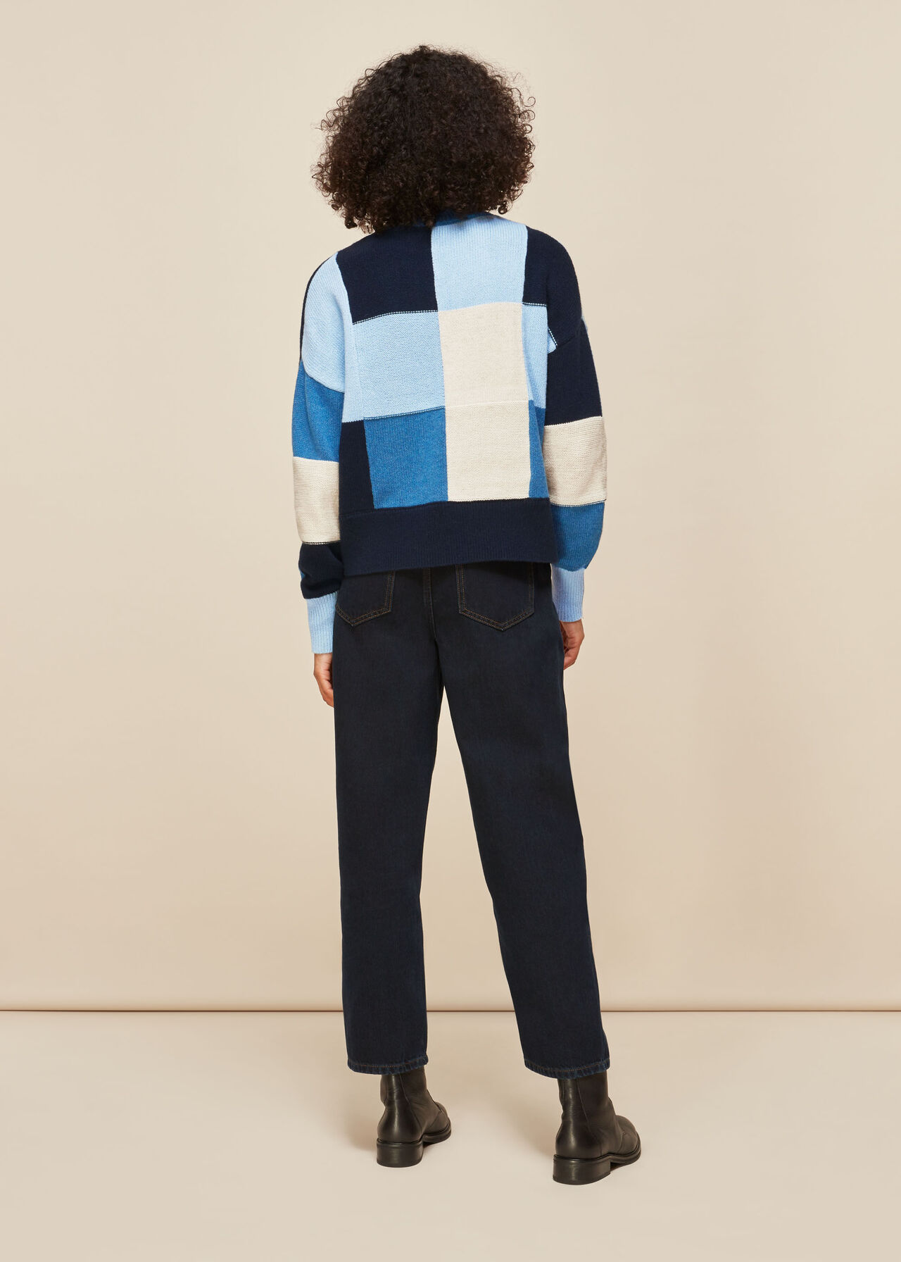 Patchwork Funnel Neck Knit