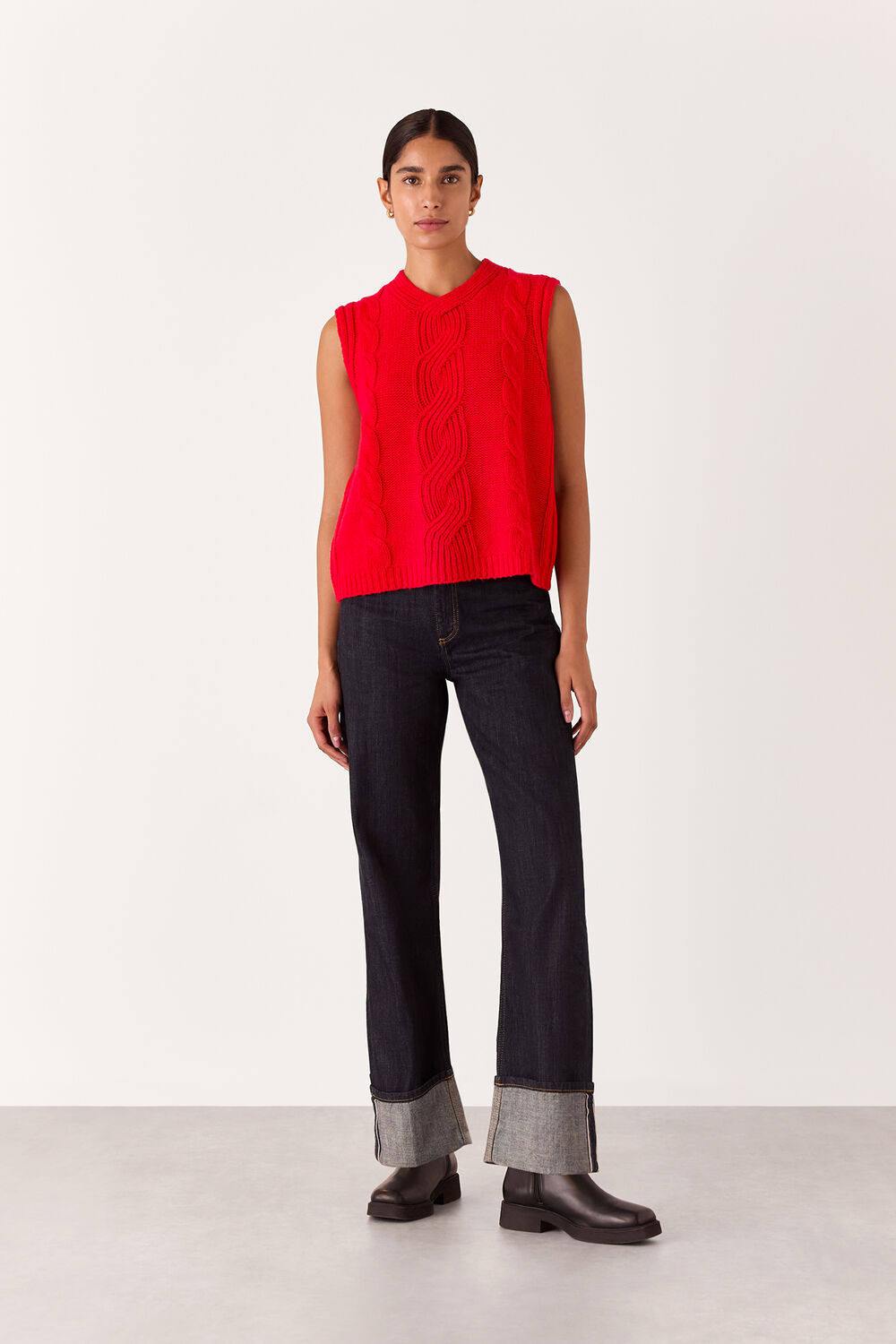 Red Cable Detail Knitted Tank
