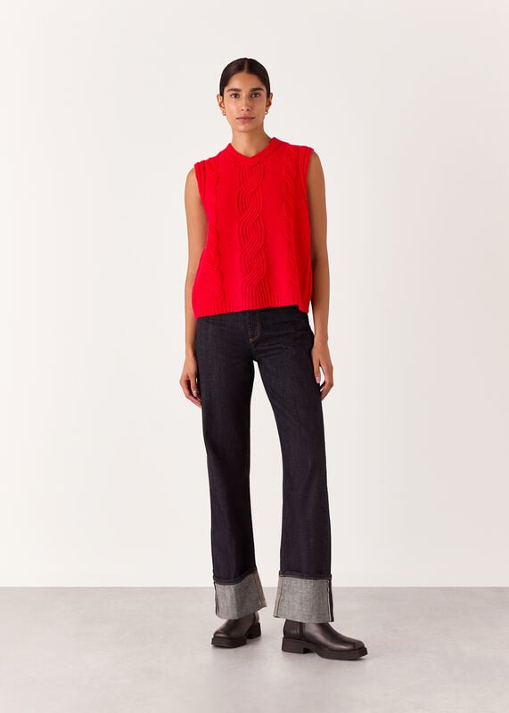 Red Cable Detail Sweater Vest