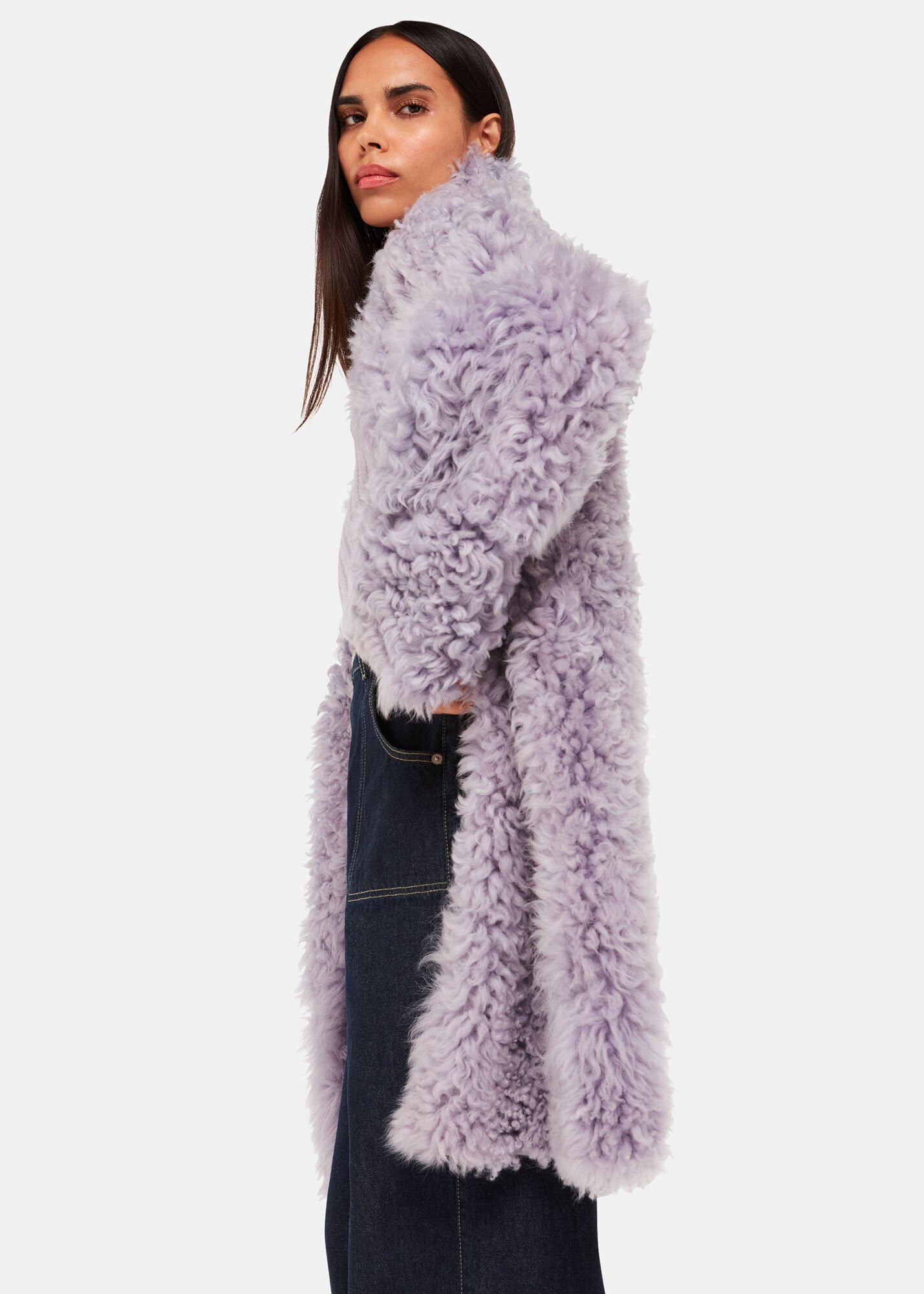 Whistles lilac faux fur coat hot sale