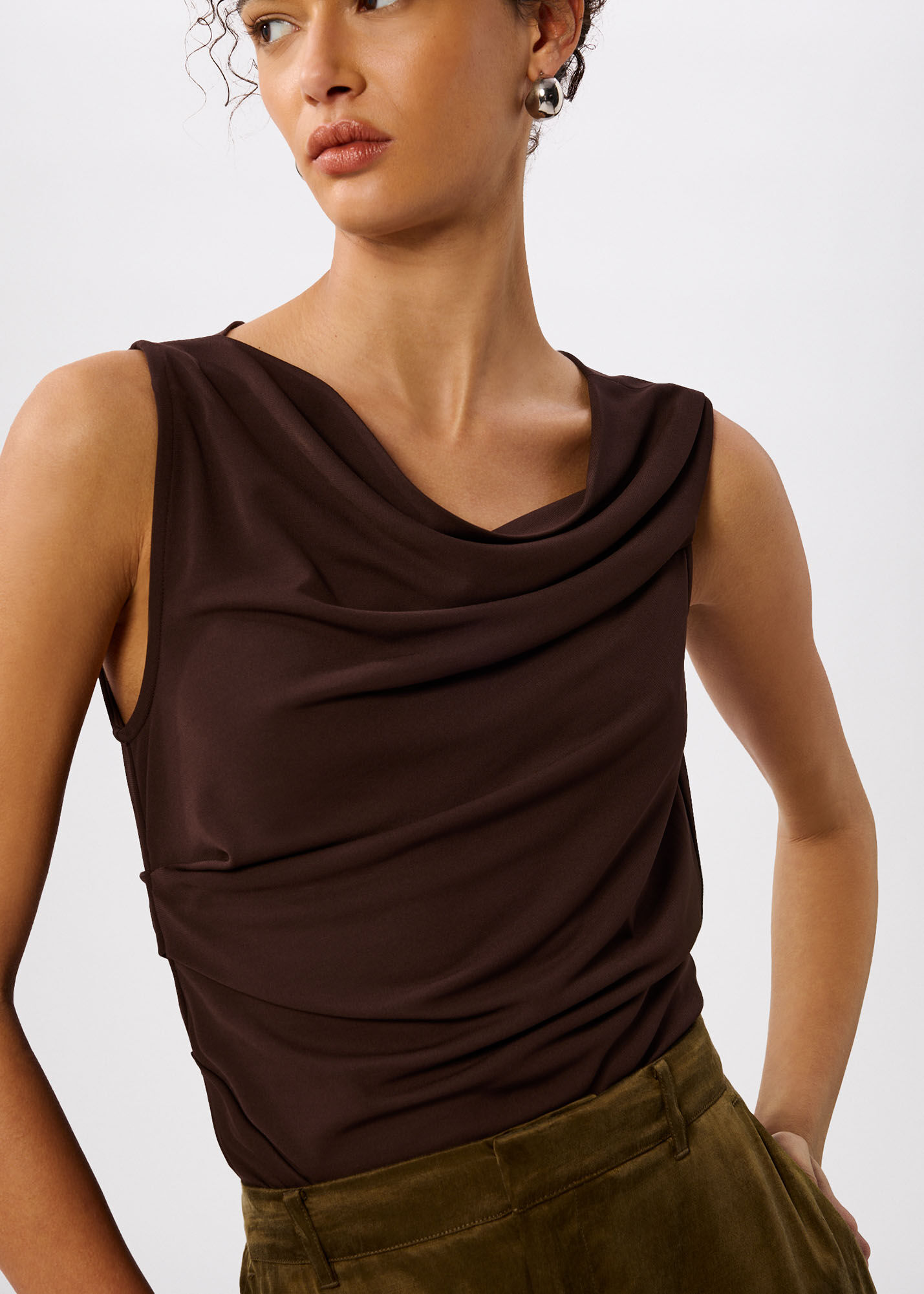 Chocolate Drape Neck Jersey Top | WHISTLES | Whistles US |