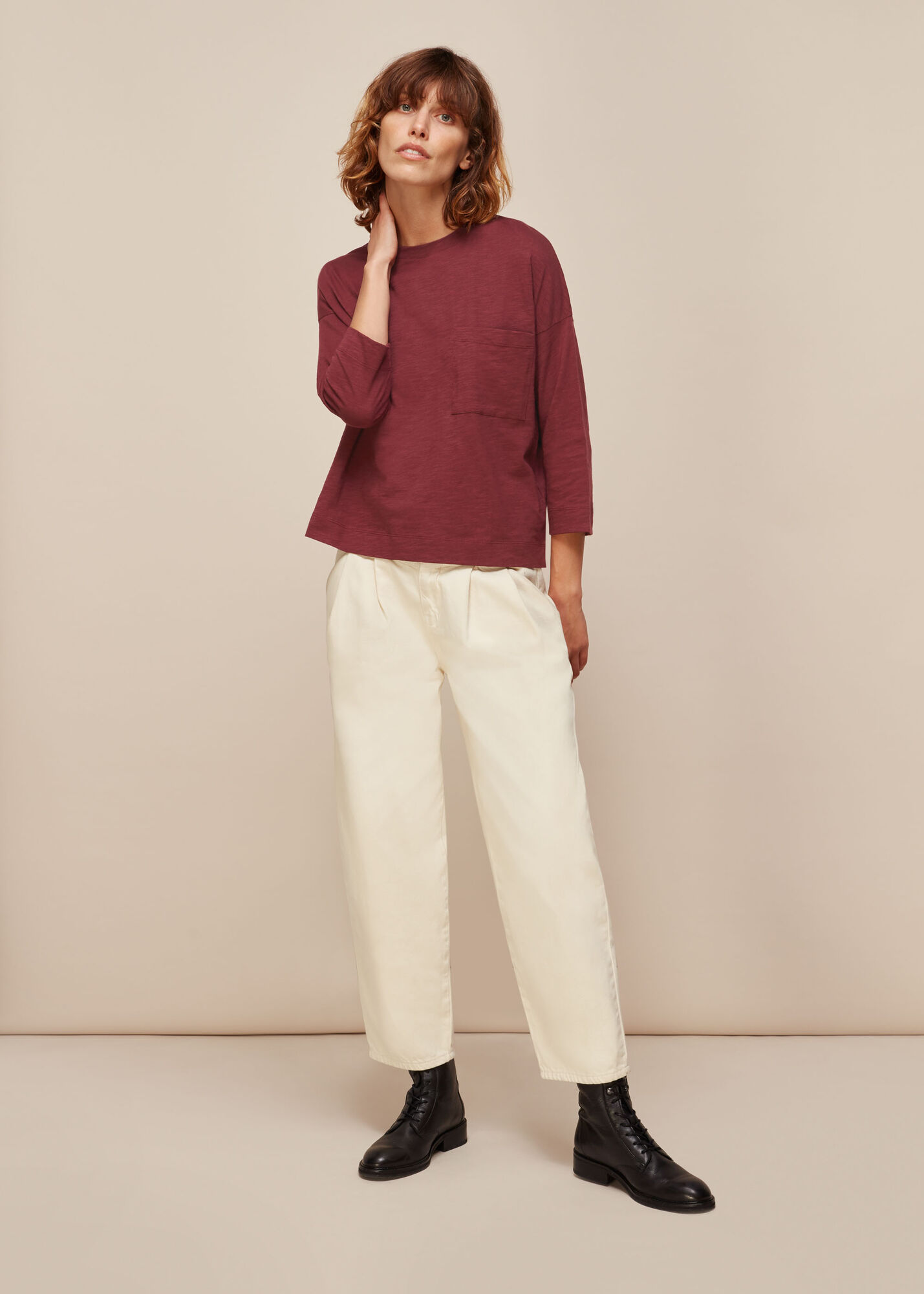 Burgundy Cotton Pocket Top WHISTLES
