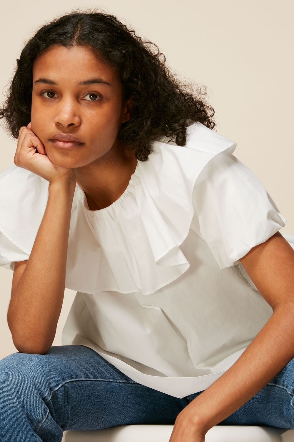 Frill Detail Poplin Top
