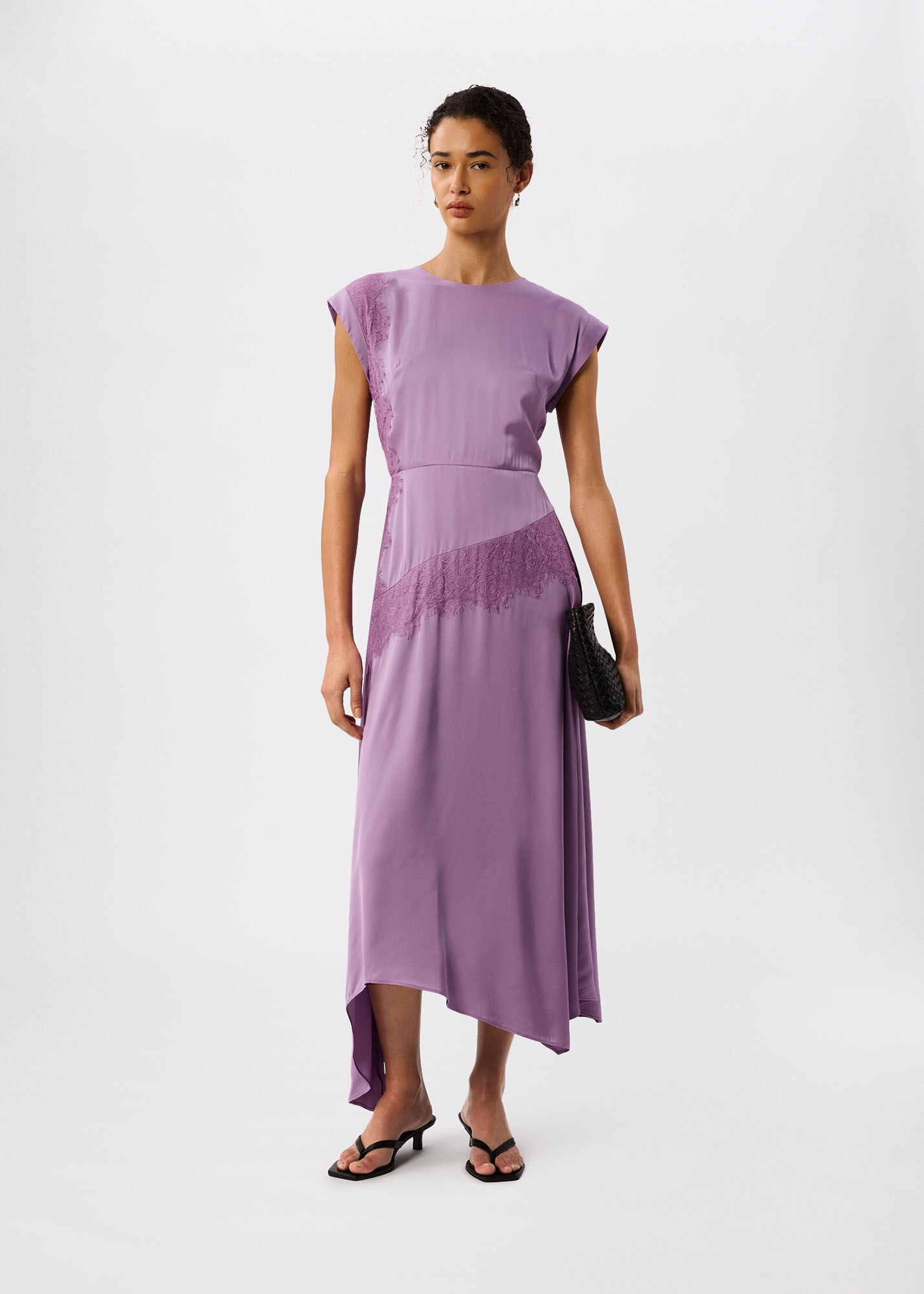 Lilac Lace Insert Asymmetric Dress | WHISTLES | Whistles UK |