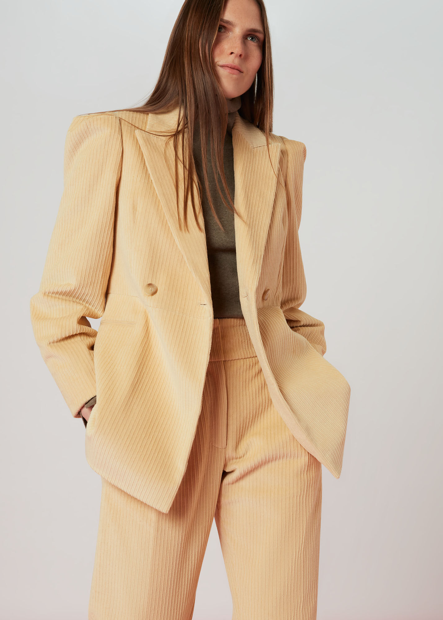 Beige Suki Cord Puff Sleeve Blazer WHISTLES