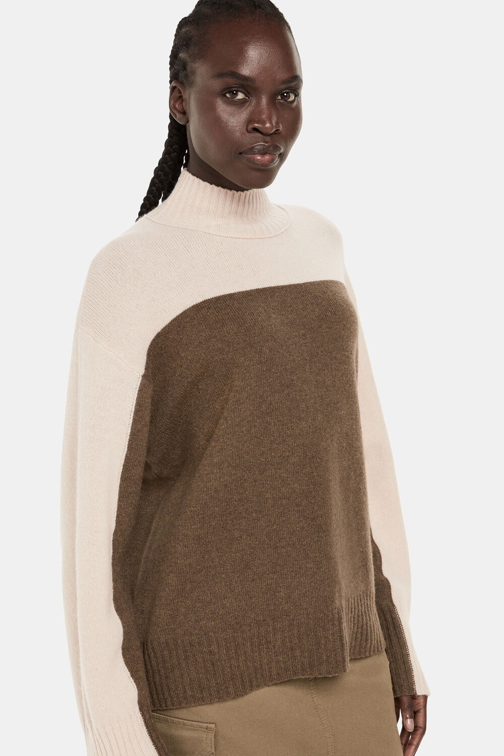 Wool Colour Block Funnel Neck