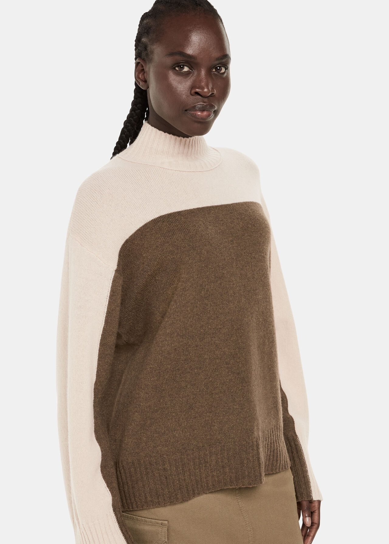 Wool Colour Block Funnel Neck