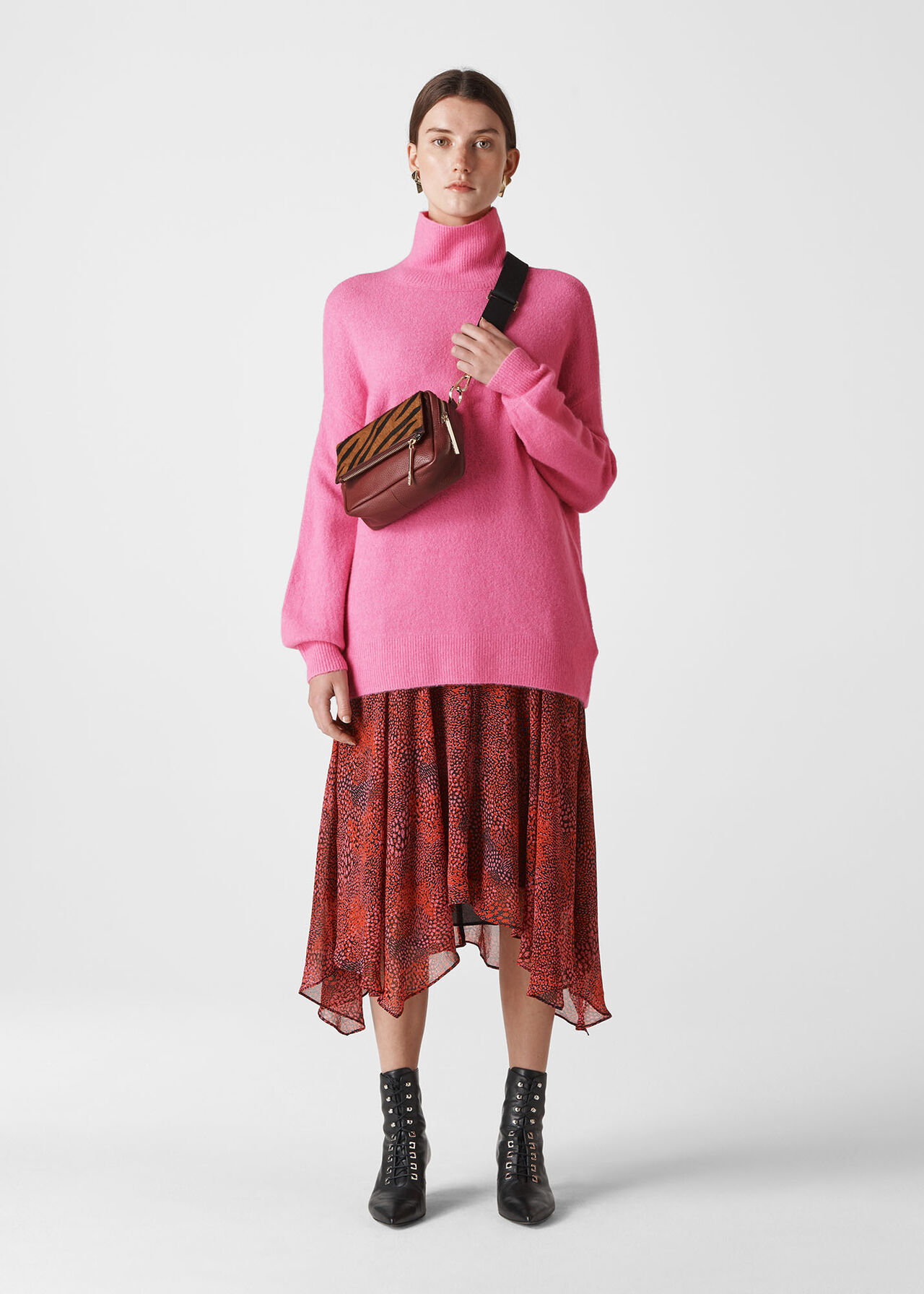 Oversized Funnel Neck Knit Pink