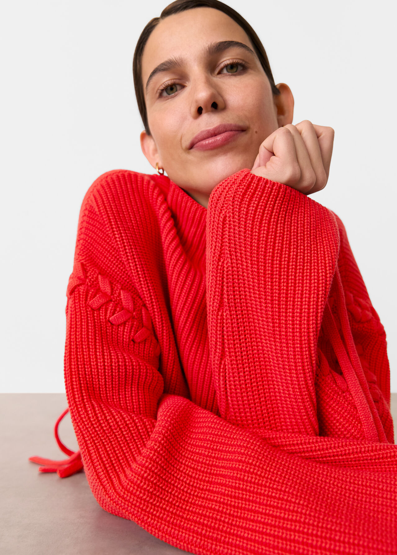 Lacing Detail Rib Sweater