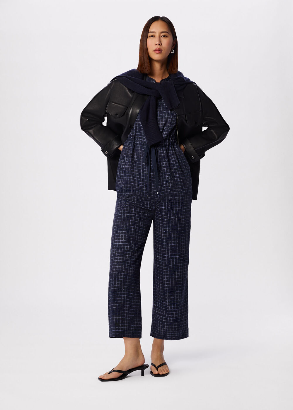 Grid Print Sleeveless Jumpsuit