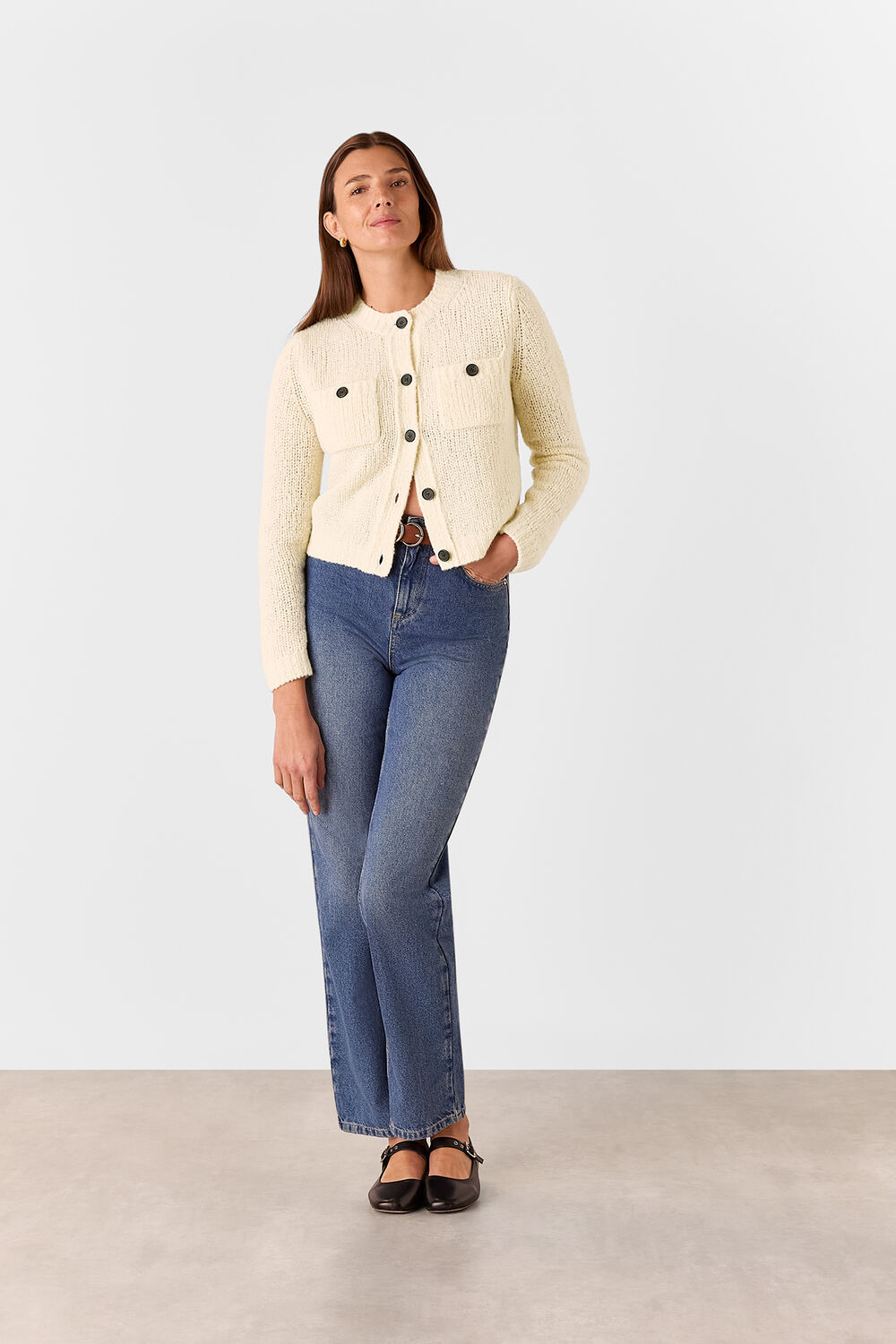 Ivory Wool Mix Textured Cardigan