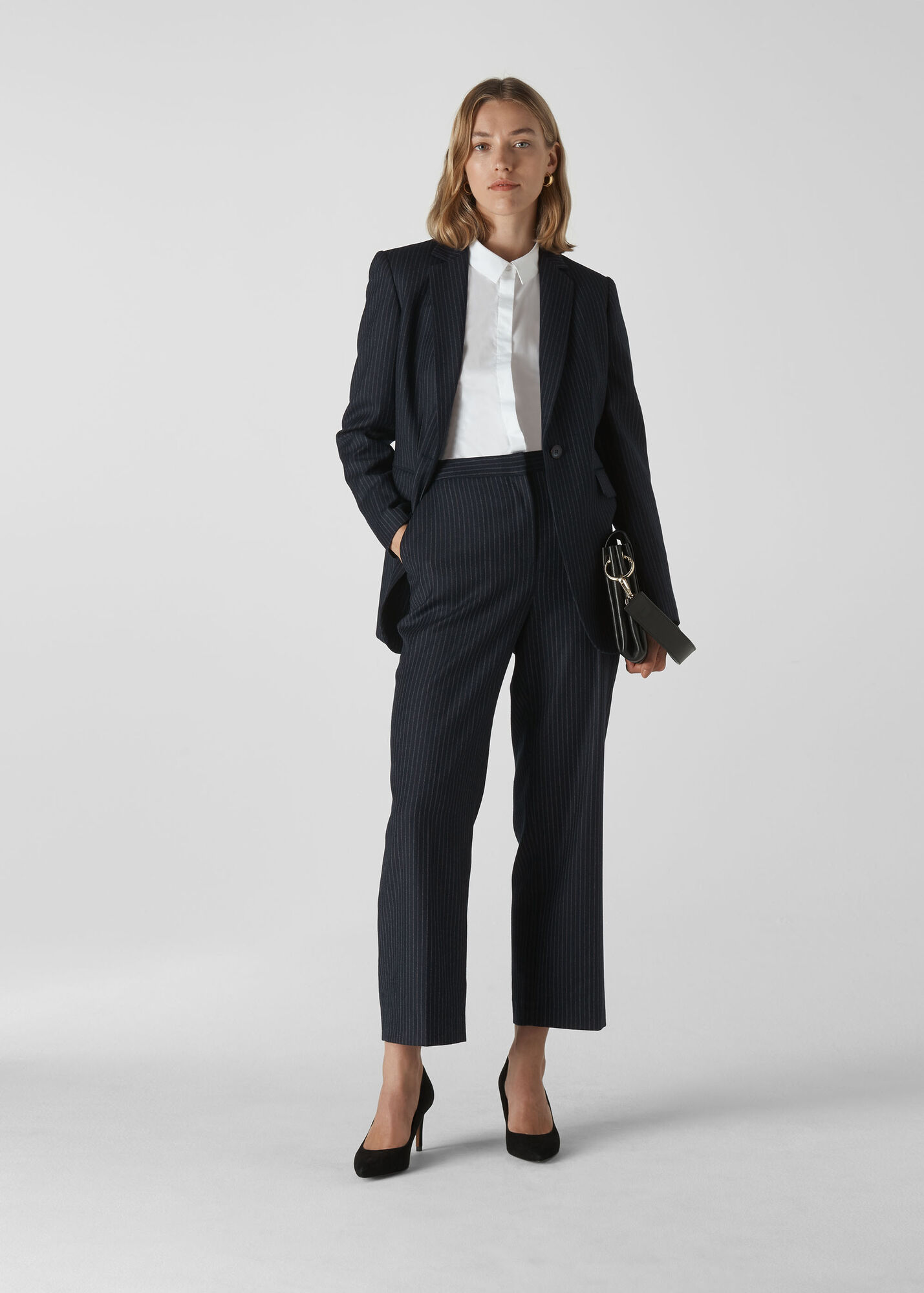 Whistles Women Pinstripe Wool Blazer - Navy, White - 10