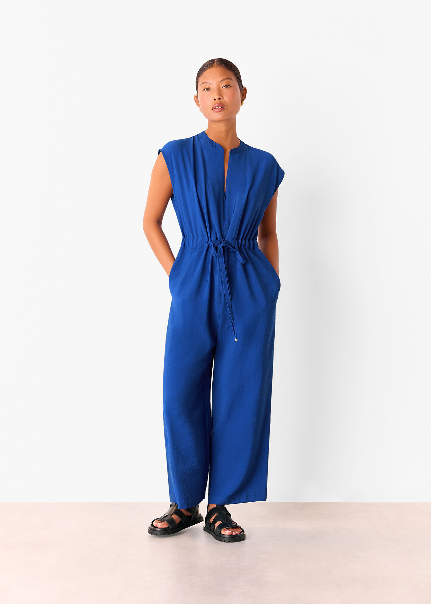 Cobalt Blue Petite Sleeveless Drawstring Jumpsuit | WHISTLES