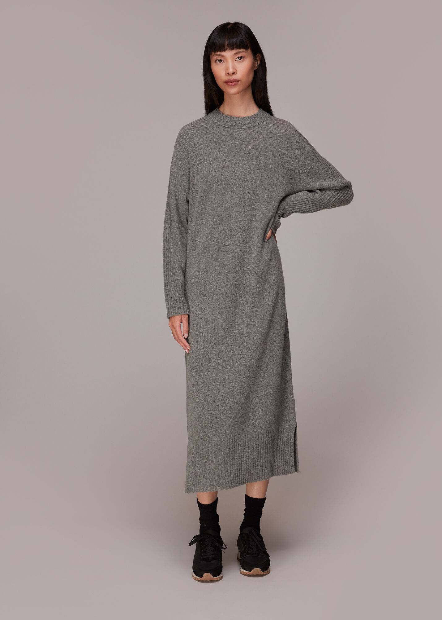 Grey Boyfriend Crew Knit Midi Dress