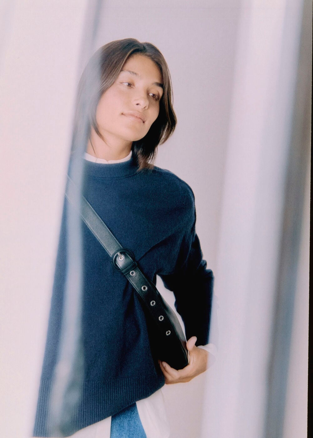 Navy Cashmere Seam Detail Crew Knit