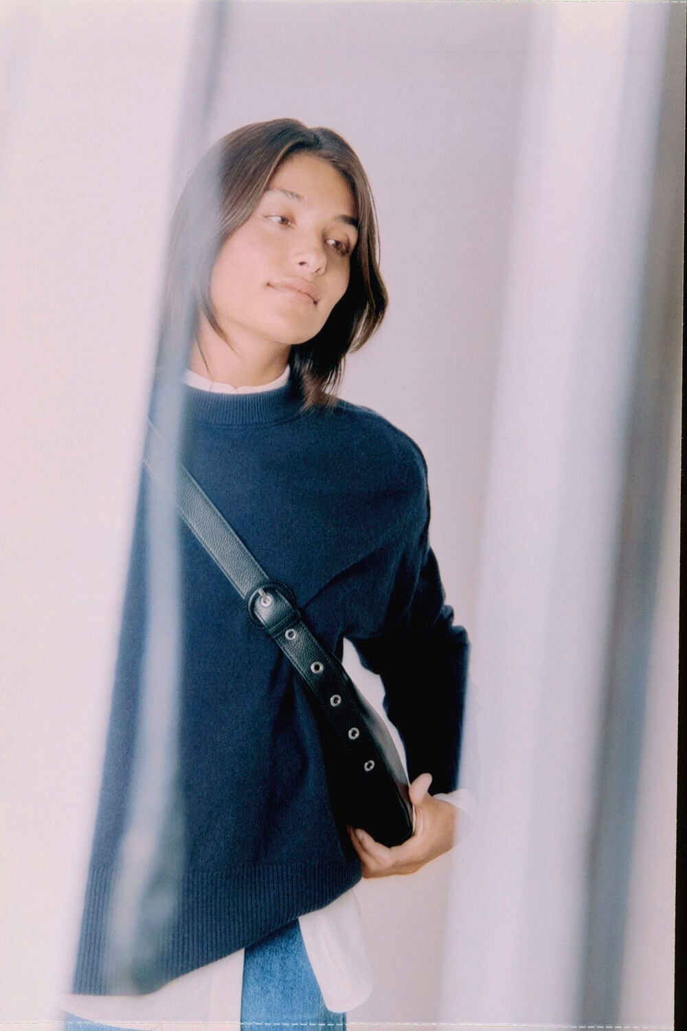 Navy Cashmere Seam Detail Crew Knit