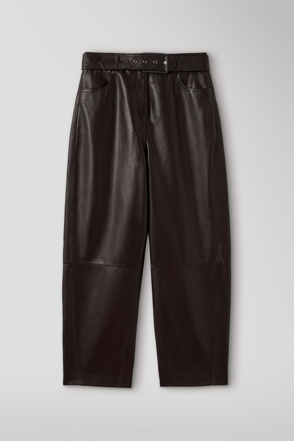 Brown Belted Leather Barrel Trouser