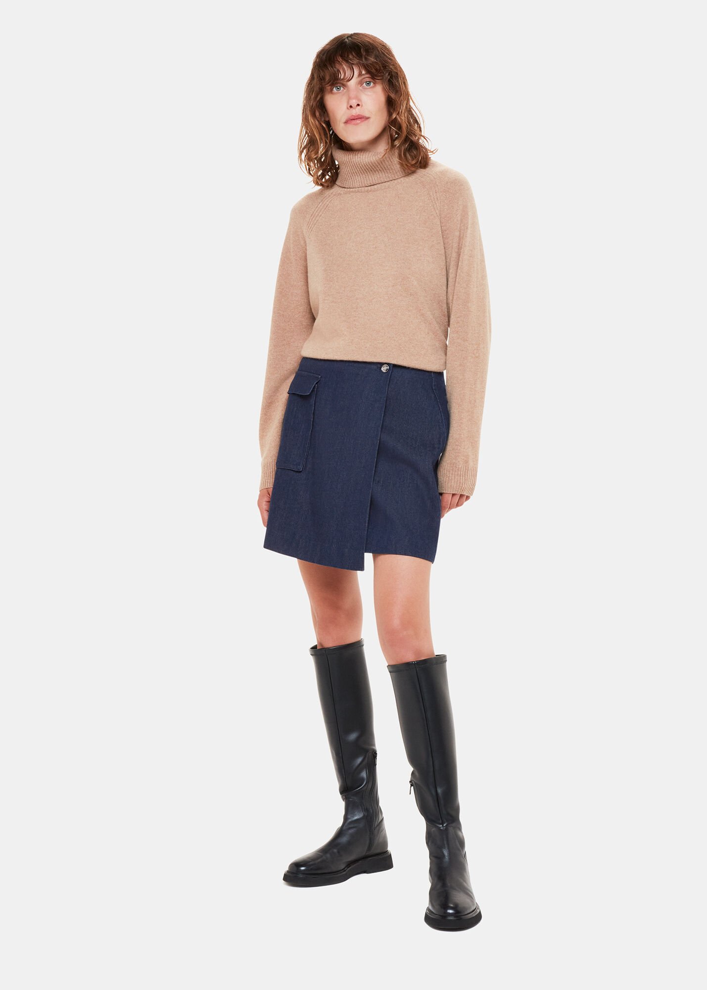 Navy Indigo Denim Wrap Mini Skirt