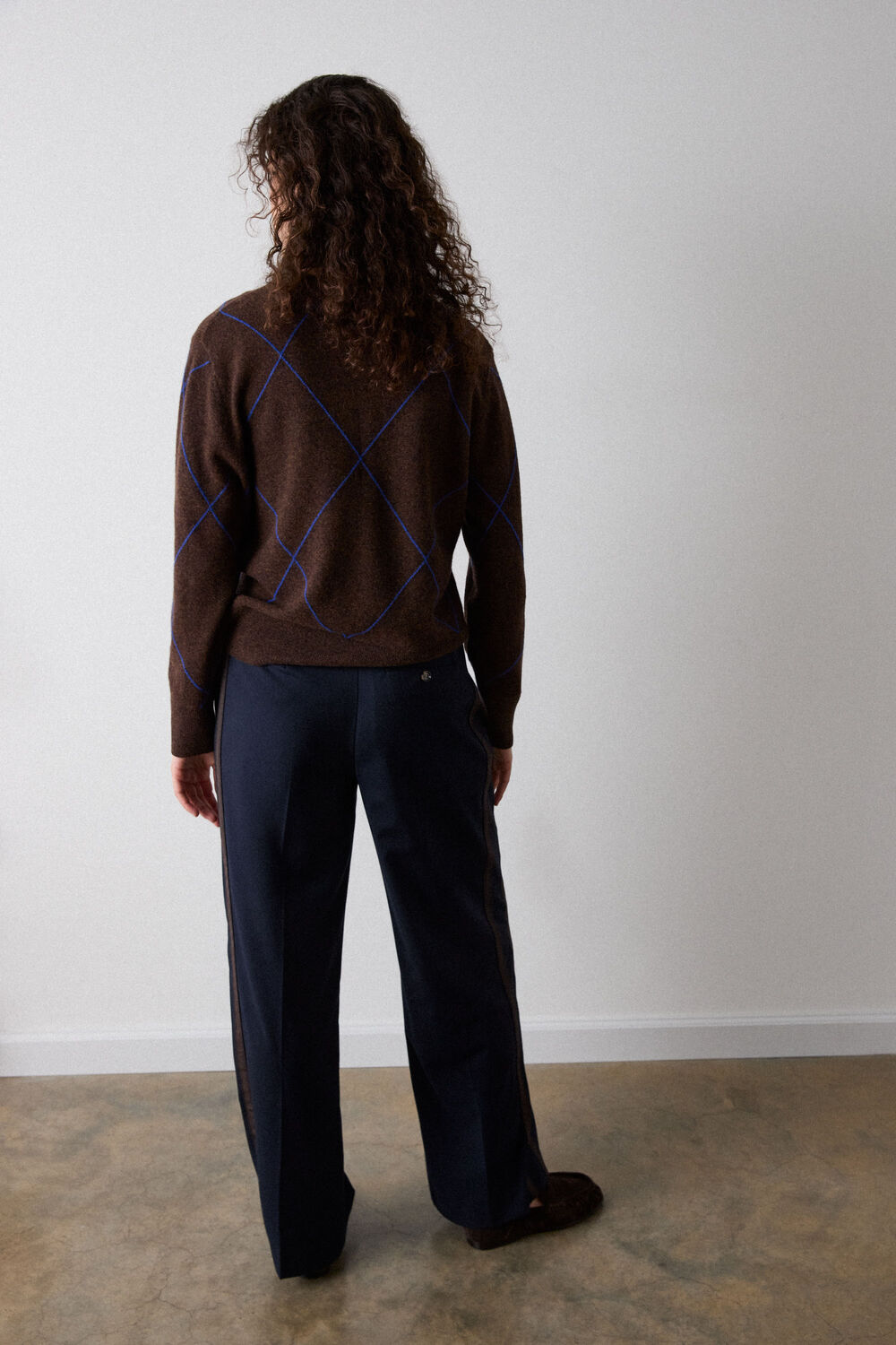 Navy Petite Side Stripe Straight Trouser