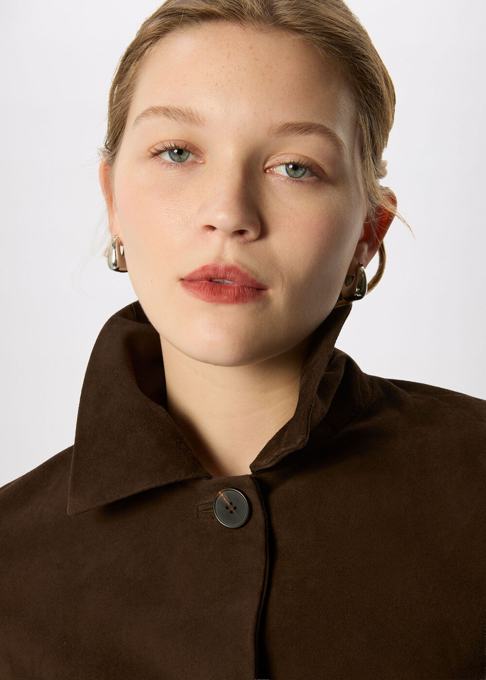 Button Cropped Suede Jacket