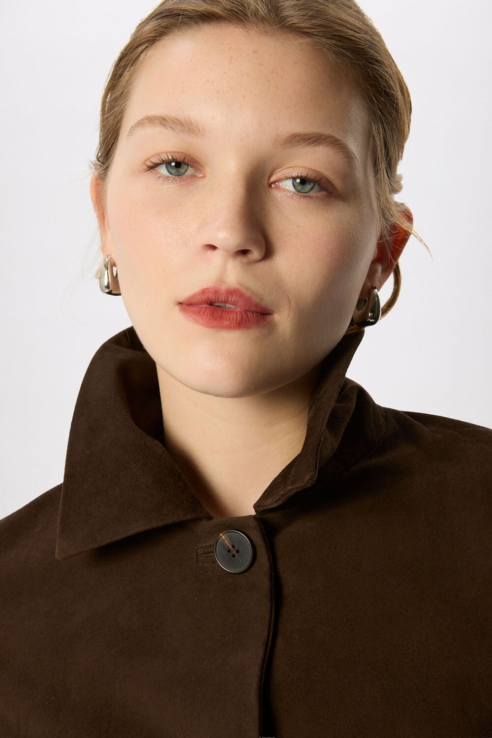 Button Cropped Suede Jacket