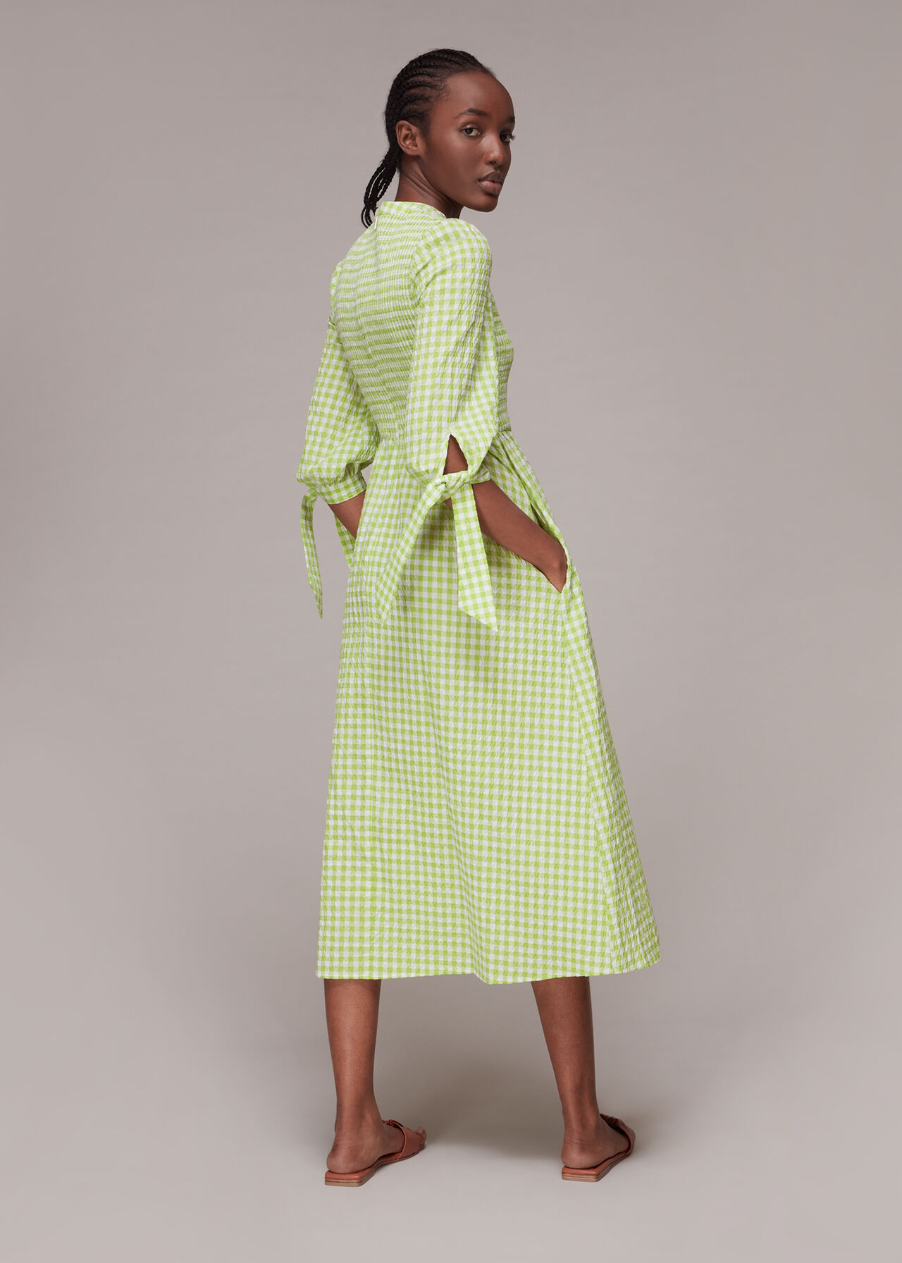 Gingham Check Shirred Dress
