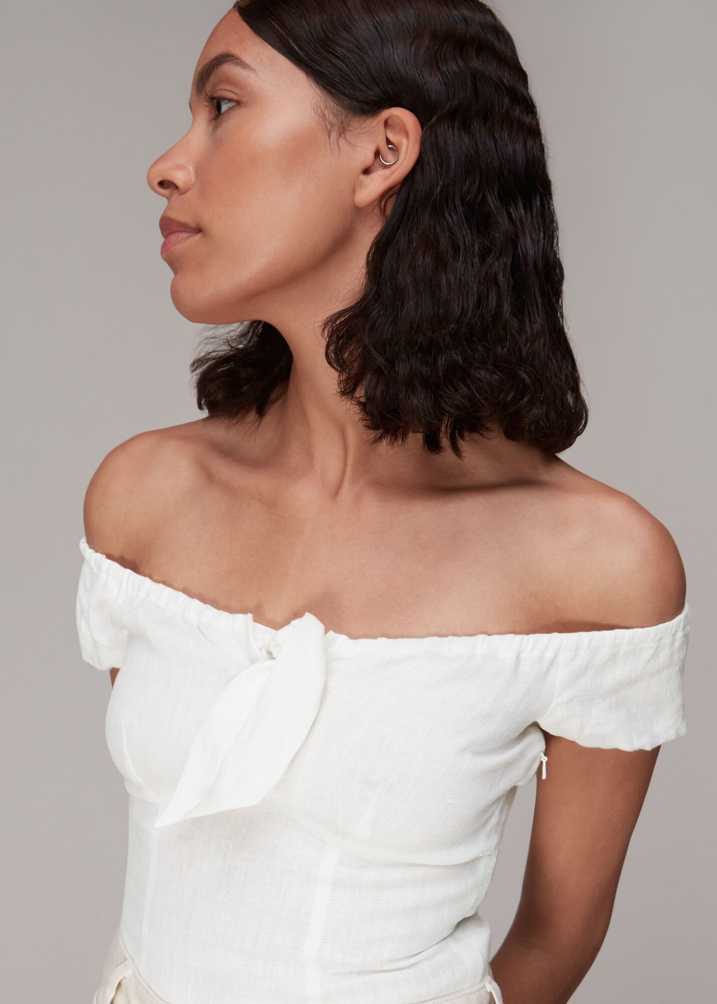 Ivory Off Shoulder Tie Front Top WHISTLES