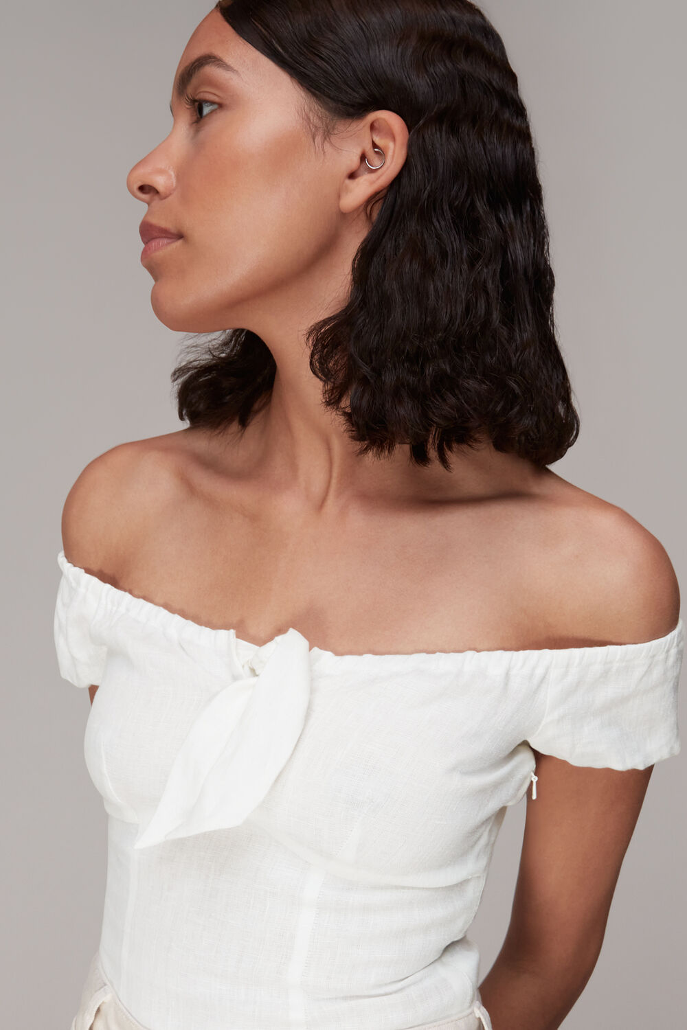 Off Shoulder Tie Front Top