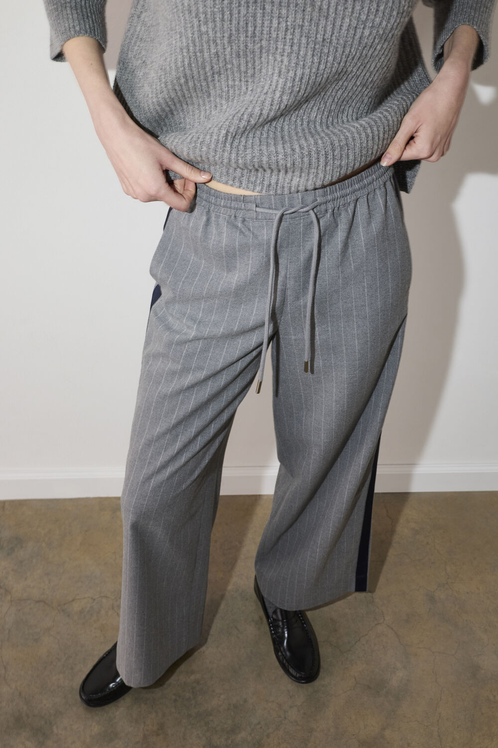 Grey Petite Side Stripe Flannel Jogger