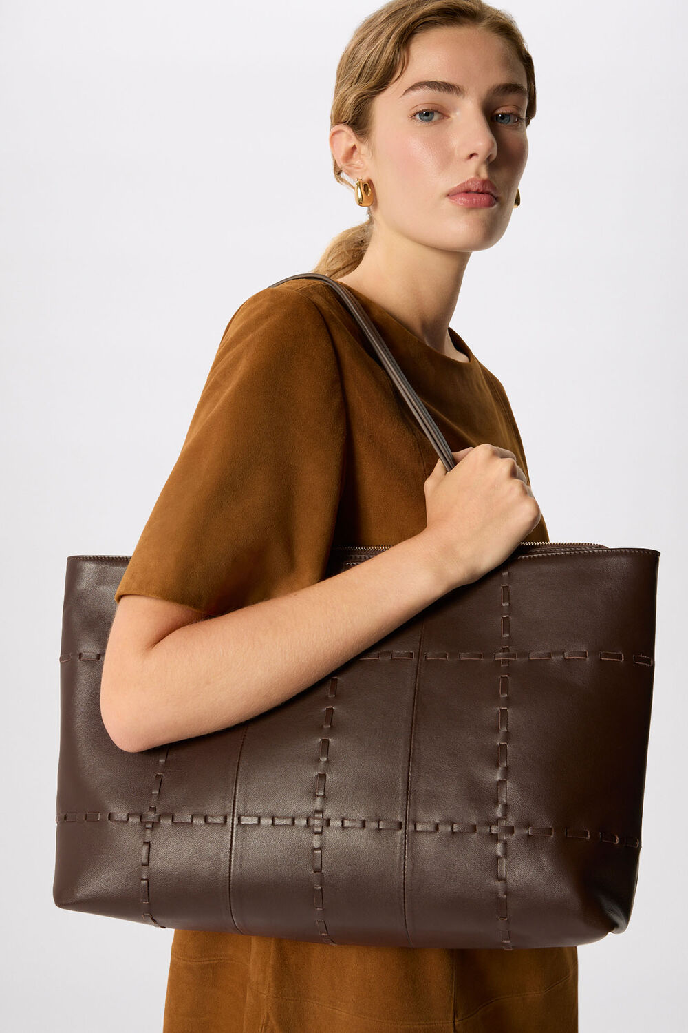 Chocolate Whipstitch Tote Bag
