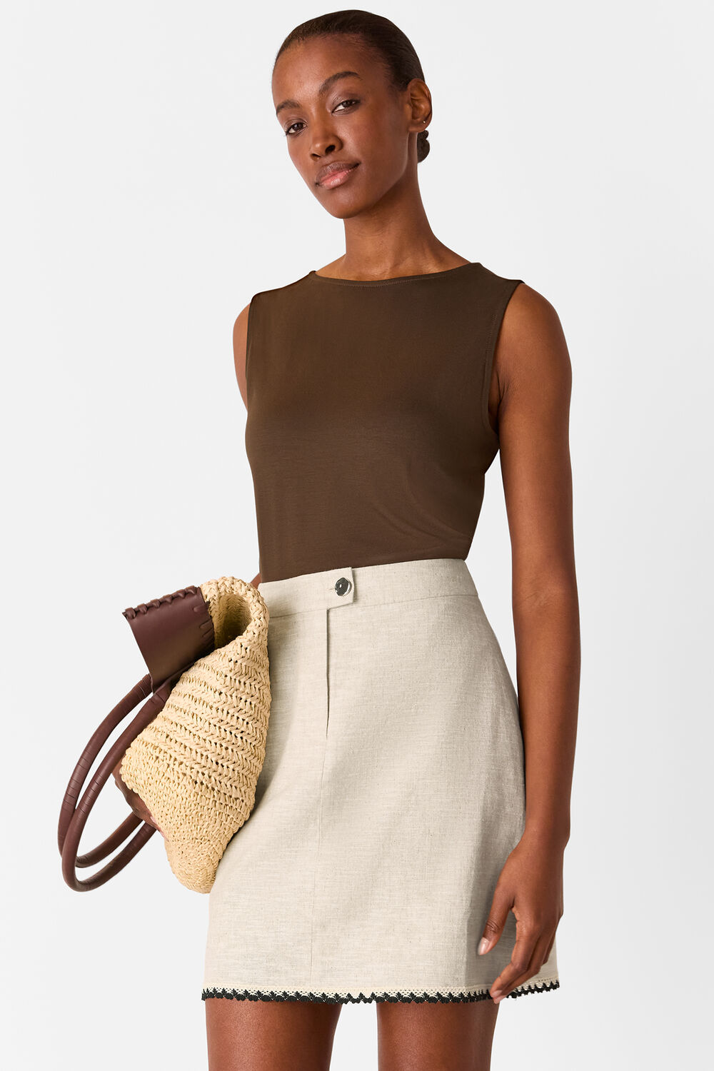 Oatmeal Linen Mix Mini Skirt