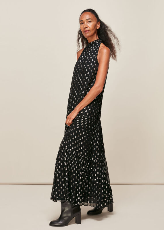 Black Metallic Dobby Trapeze Dress