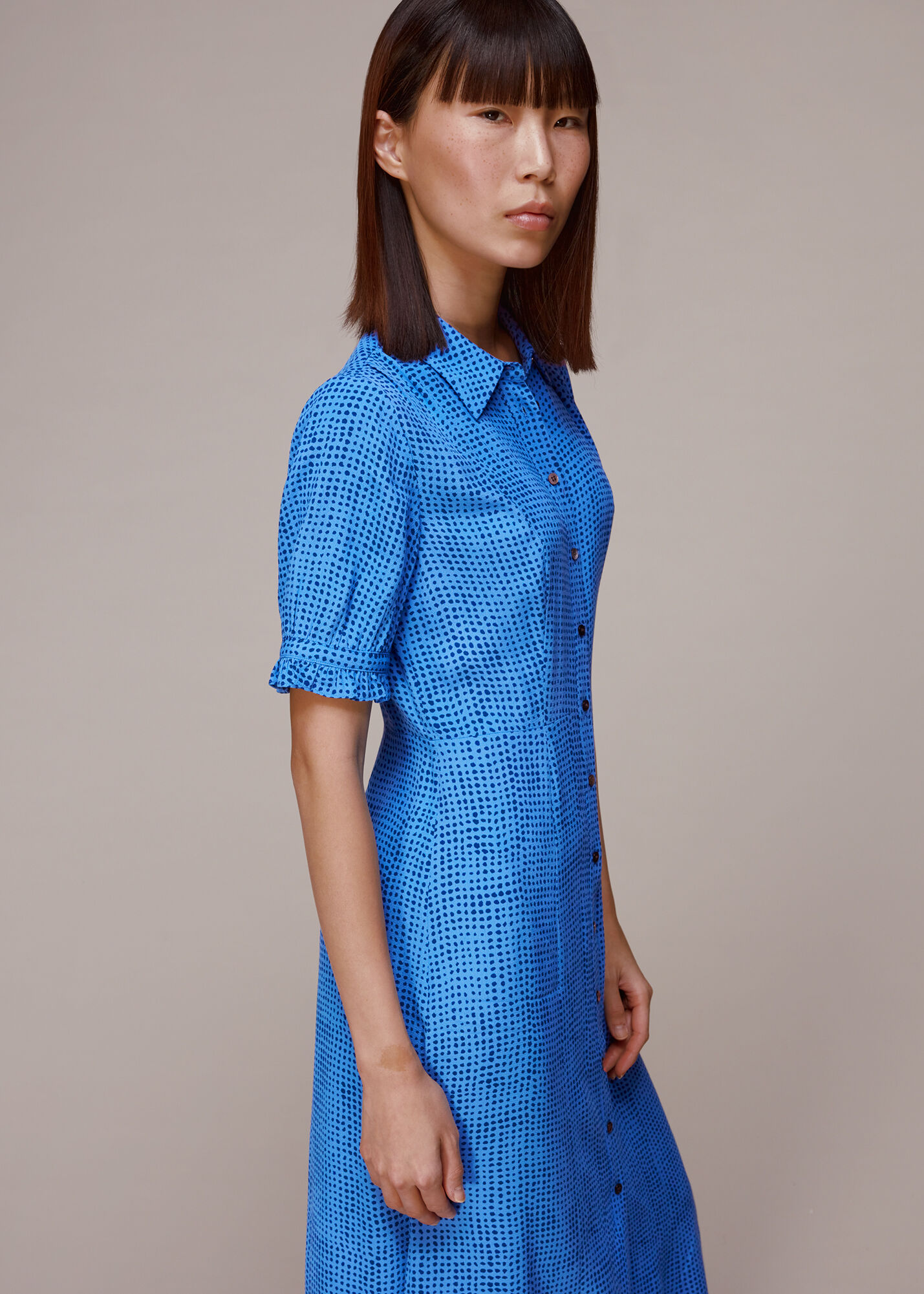 Blue/Multi Peri Spotted Check Shirt Dress | WHISTLES | Whistles UK |