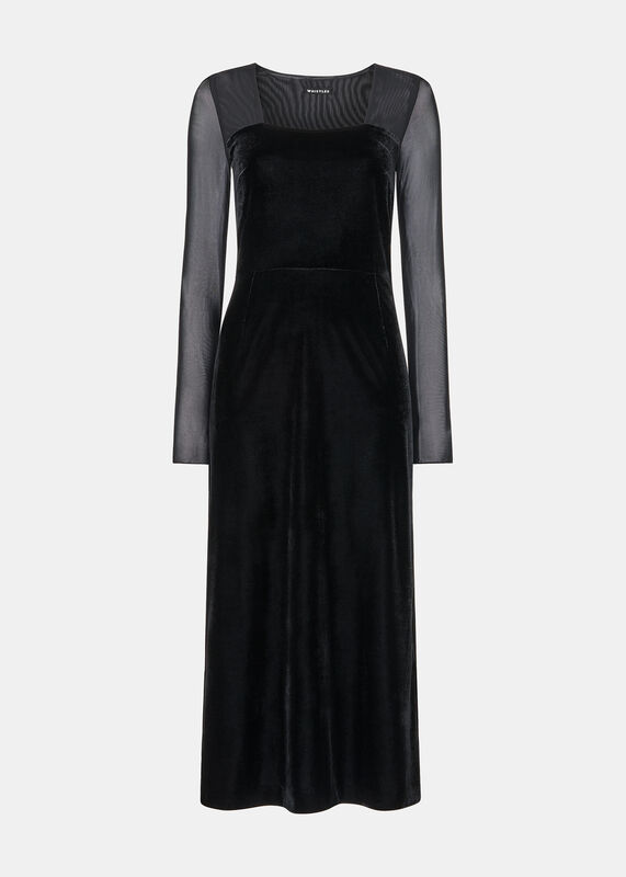 Black Mesh Sleeve Velvet Dress