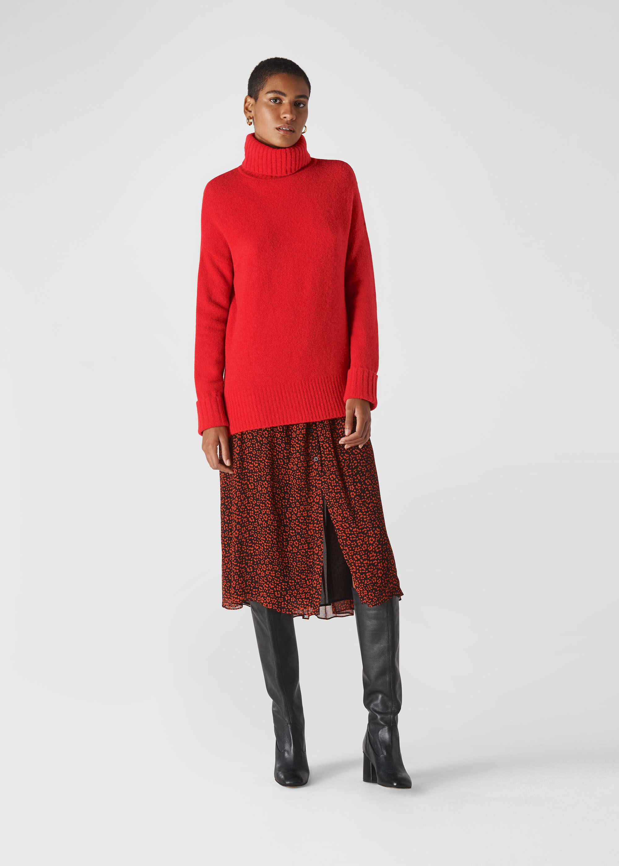 Red Oversized Roll Neck WHISTLES Whistles UK