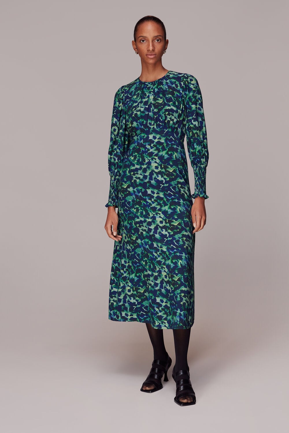 Green/Multi Ink Cheetah Print Midi Dress