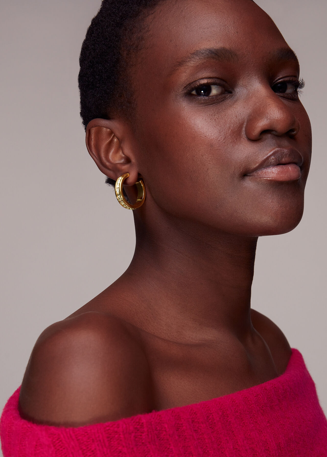 Large Square Gem Hoop Earring