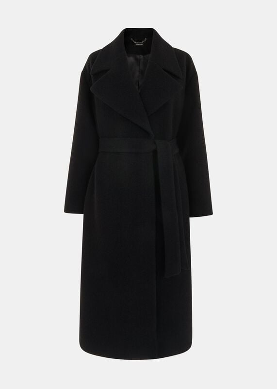 Black Petite Lorna Wrap Wool Coat
