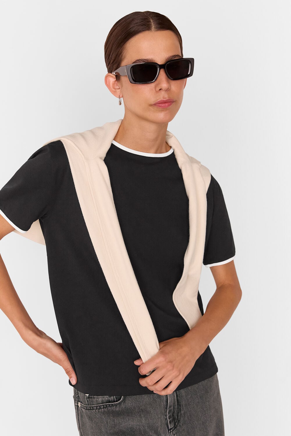 Black and White Contrast Piping Detail Tee