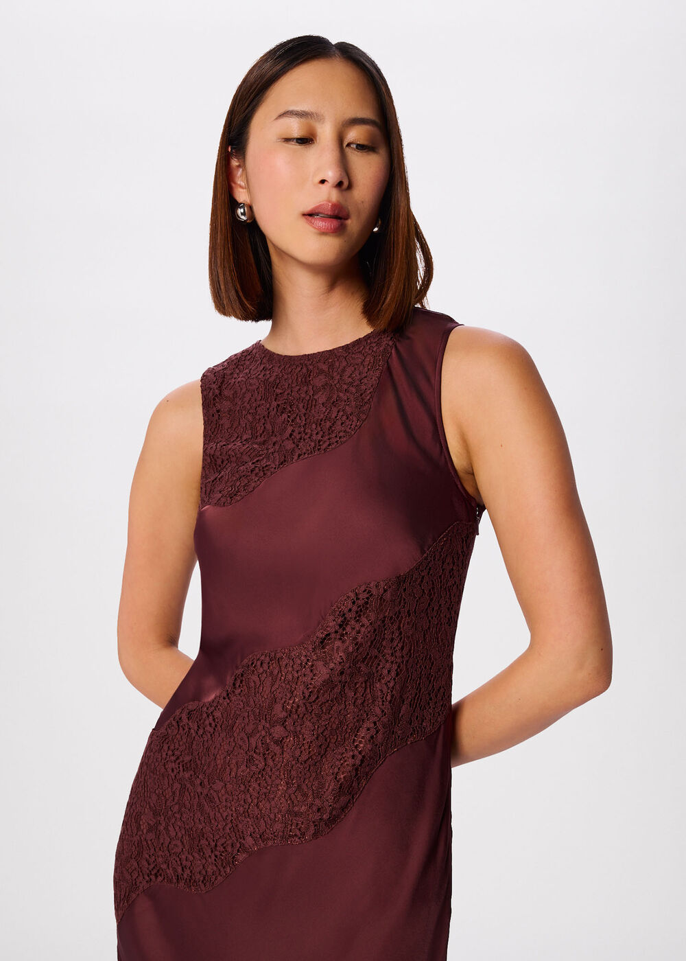 Lace Insert Midi Dress