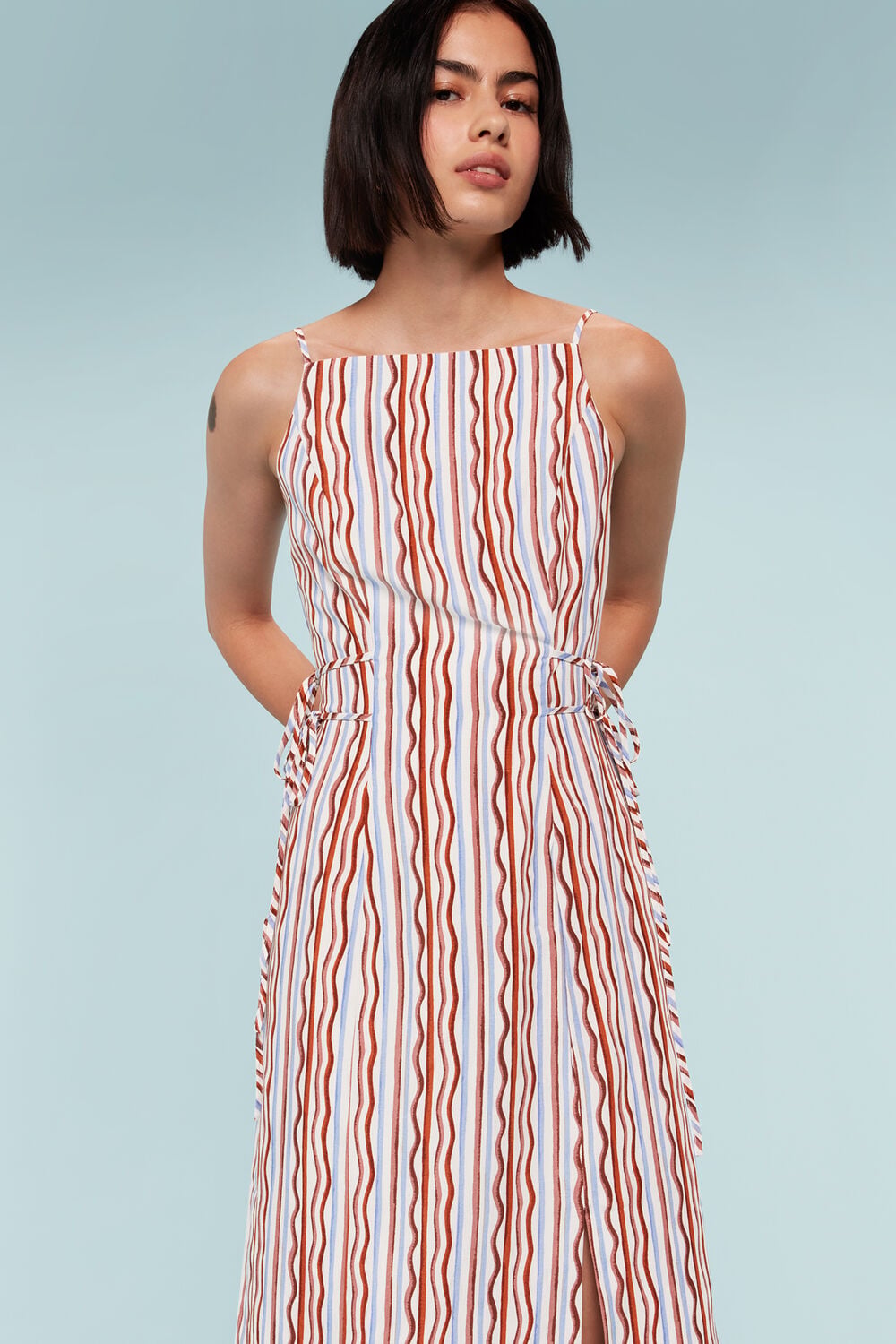 Multicolour Wiggle Stripe Tie Detail Dress