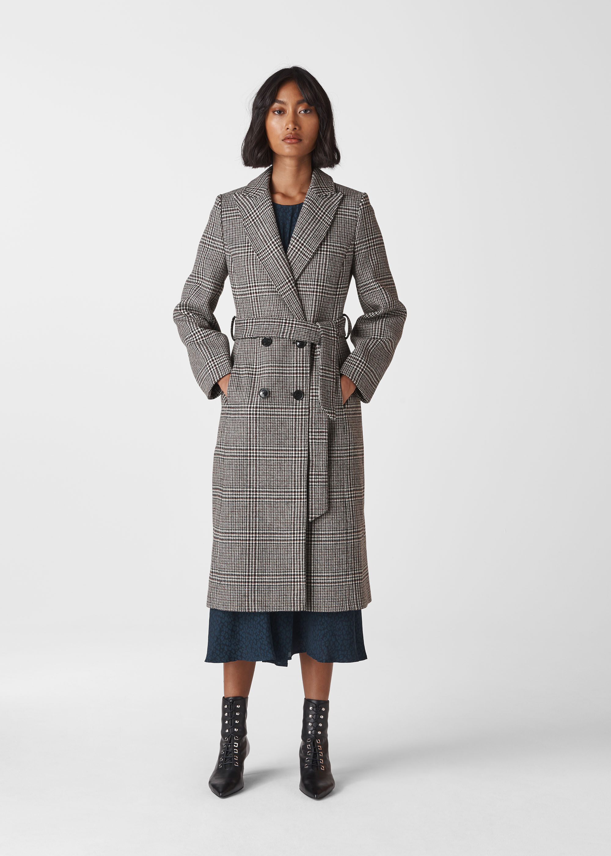 Belted check coat clearance