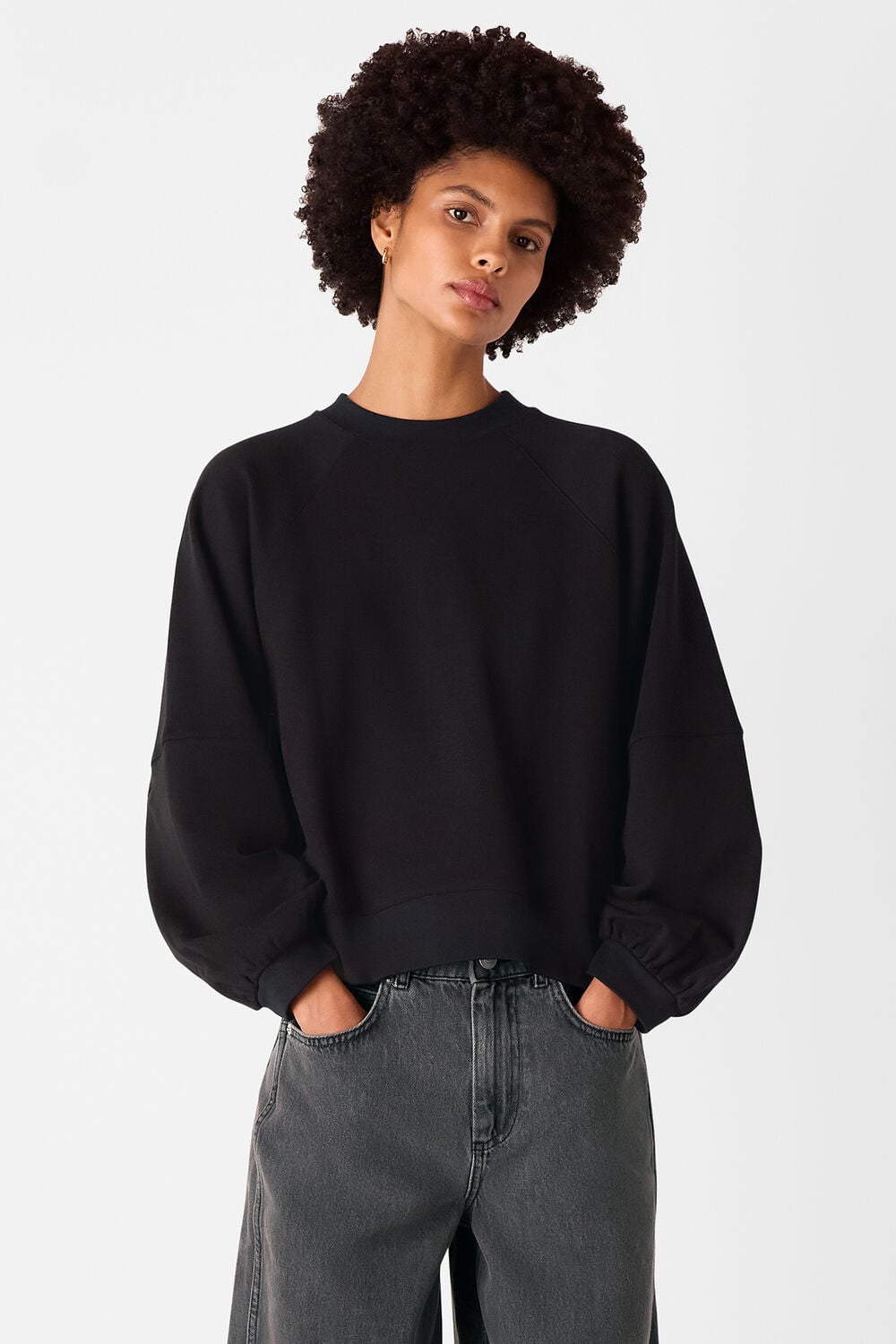 Black Gathered Full Sleeve Sweat