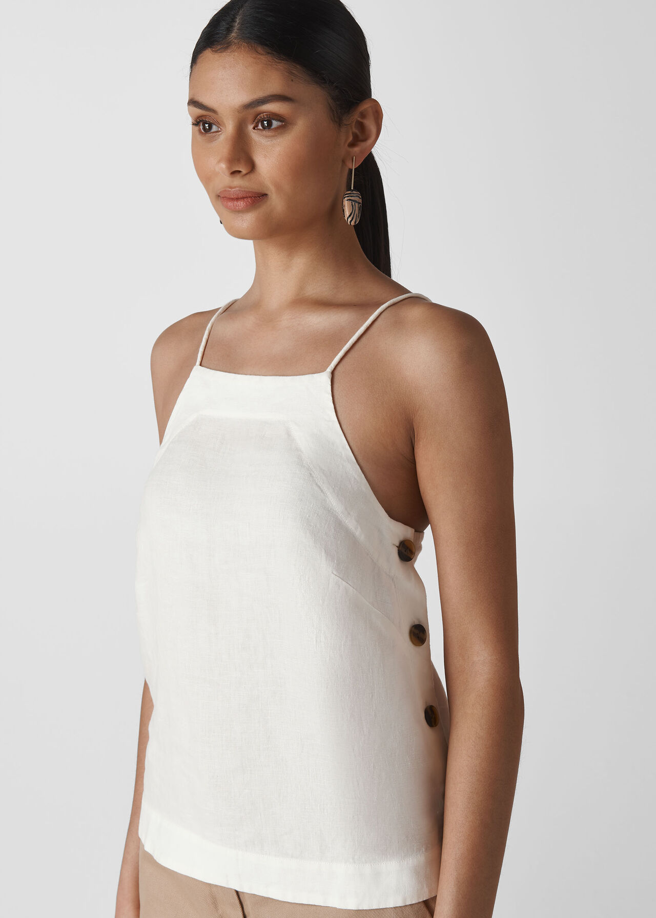 Becky Linen Button Detail Cami White