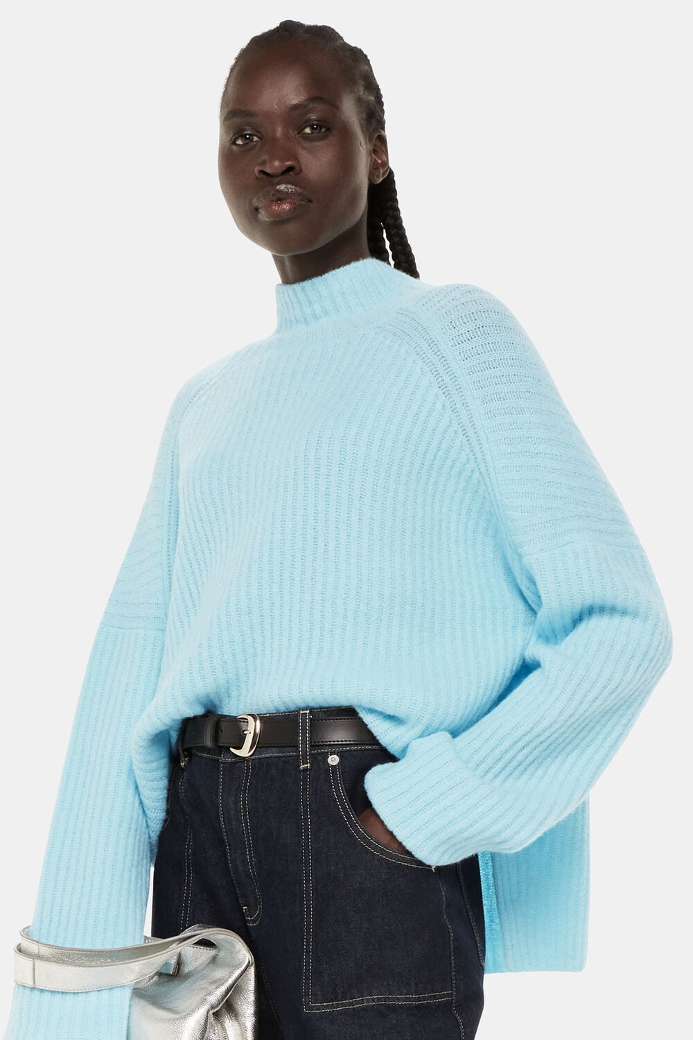 Wool Mix Rib Funnel Neck