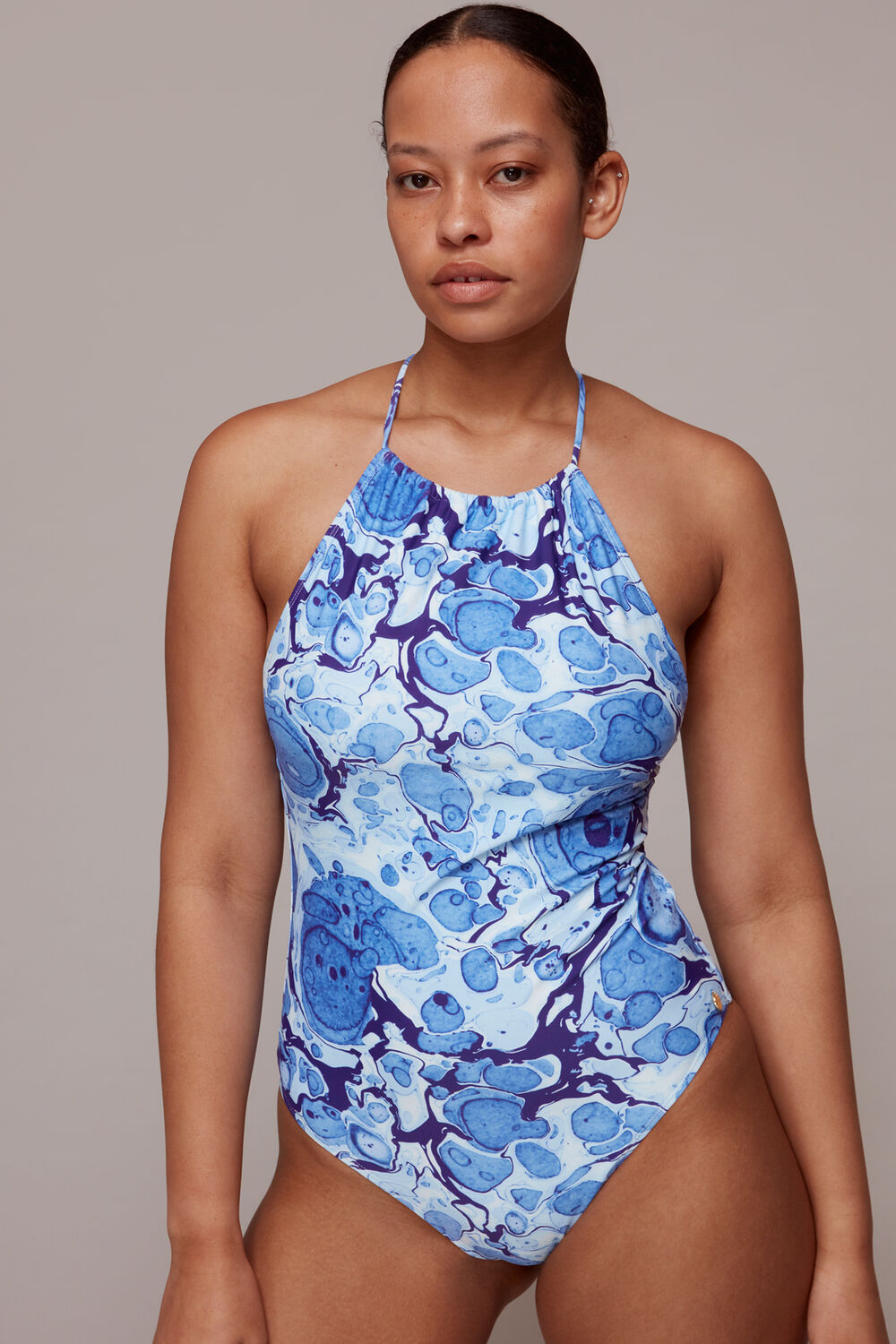 Marble Print Halter Swimsuit